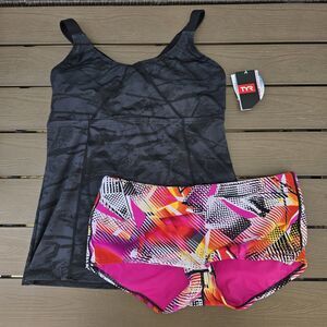 TYR Women Durafast Canapy Emma Tank &  Prism Boyshorts Set Pink/black SZ XL NEW